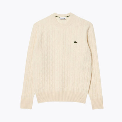 L.C Cable Knit Carded Wool Crew Neck Sweater