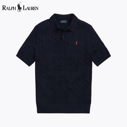 R.L Cable-Knit Cotton Polo-Collar Sweater