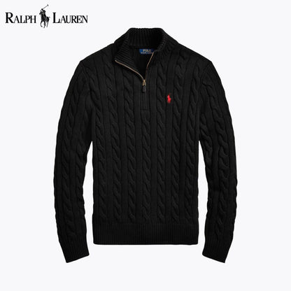 R.L Chunky Cable-Knit Cotton Quarter-Zip Sweater