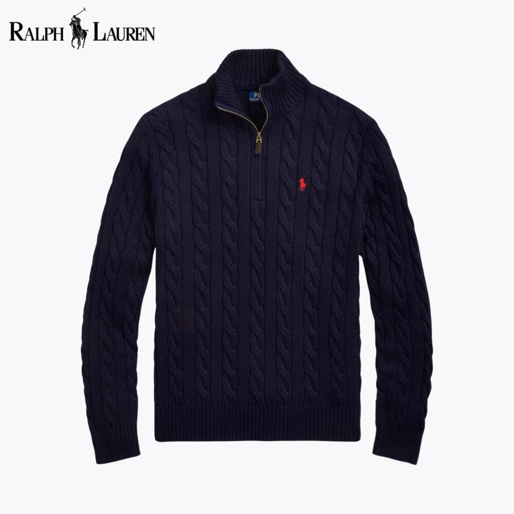 R.L Chunky Cable-Knit Cotton Quarter-Zip Sweater