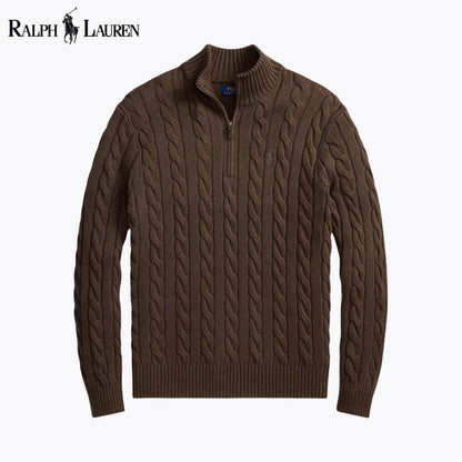 R.L Chunky Cable-Knit Cotton Quarter-Zip Sweater