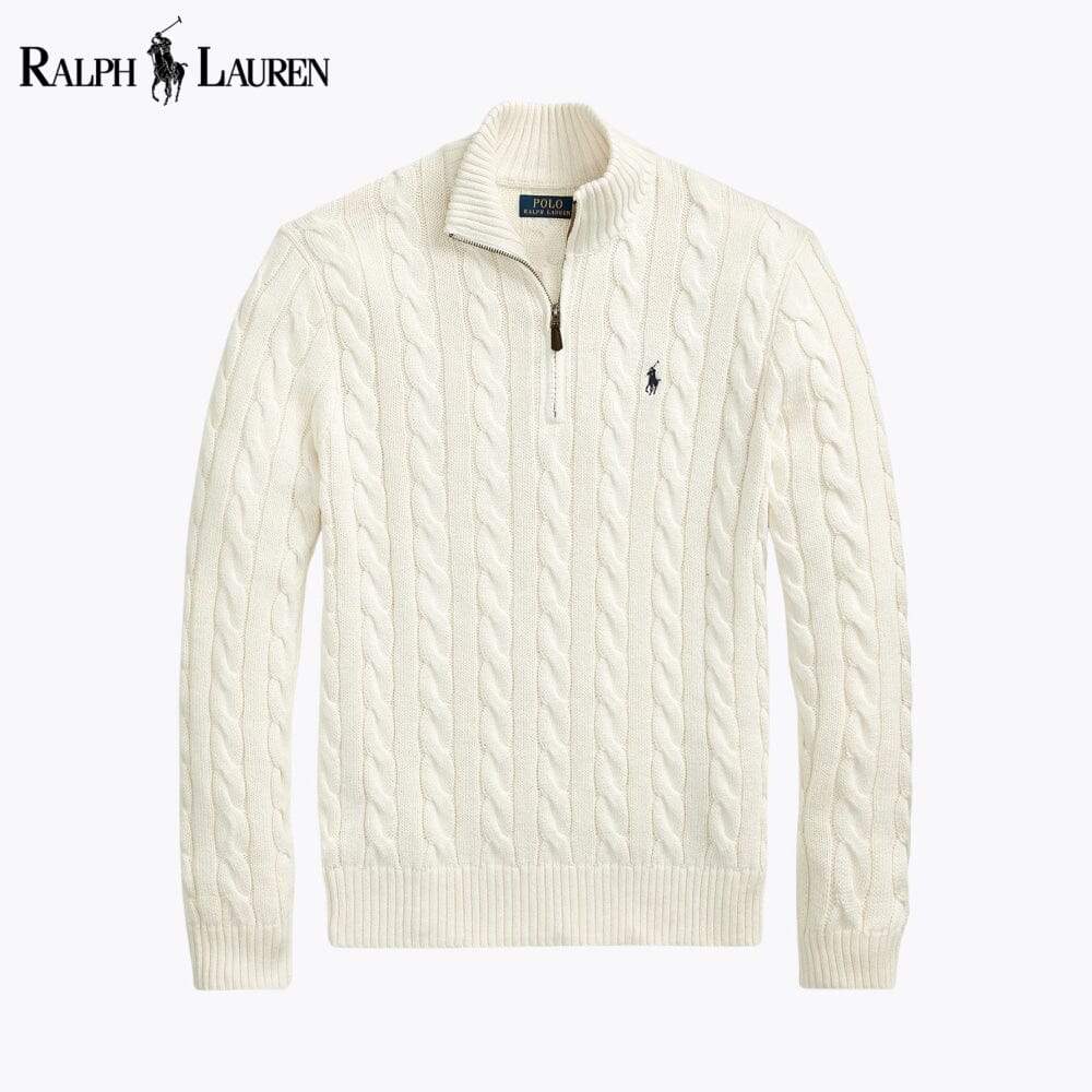 R.L Chunky Cable-Knit Cotton Quarter-Zip Sweater